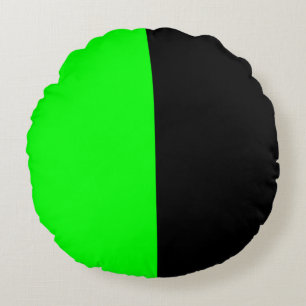 Black & Neon Green Split Colour Round Throw Pillow