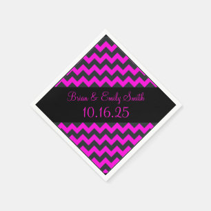 Black neon pink chevron customisable paper napkins