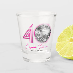 Black Neon Pink Disco Ball Forty 40th Birthday Shot Glass