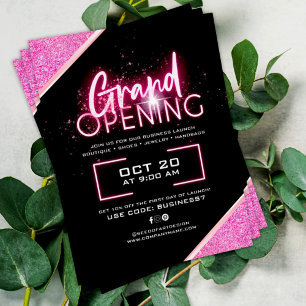 Black Neon Pink Glittery Business Grand Opening Ad Flyer