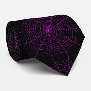 Black neon pink spider web Halloween pattern Tie