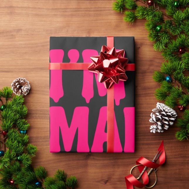 Black Neon Pink Wrapping Paper – Customisable (Holiday Gift)