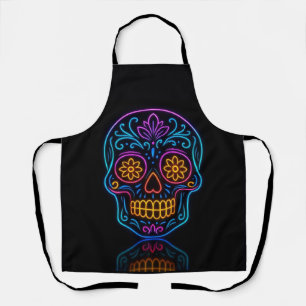 Black, neon sugar skull/day of the dead welcome apron