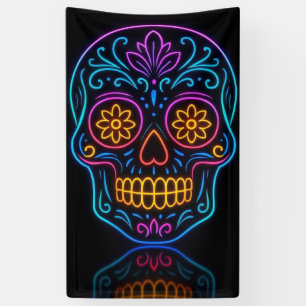 Black, neon sugar skull/day of the dead welcome banner