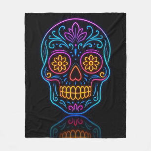 Black, neon sugar skull/day of the dead welcome fleece blanket