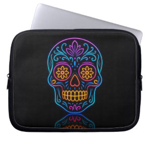 Black, neon sugar skull/day of the dead welcome laptop sleeve