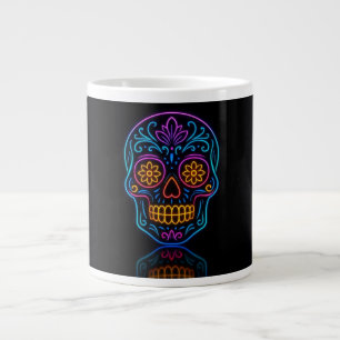 Black, neon sugar skull/day of the dead welcome large coffee mug