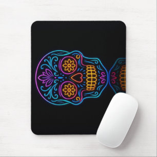 Black, neon sugar skull/day of the dead welcome mouse pad
