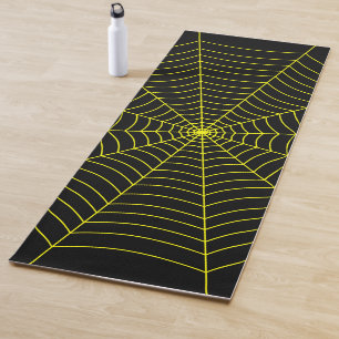 Black neon yellow spider web Halloween pattern Yoga Mat