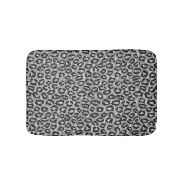 Black net lace with leopard pattern on white bath mat (Front)