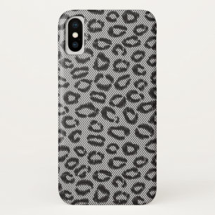 Black net lace with leopard pattern on white iPhone x case