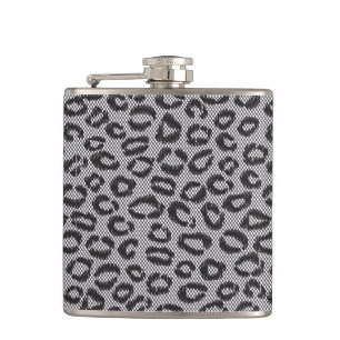 Black net lace with leopard pattern on white hip flask