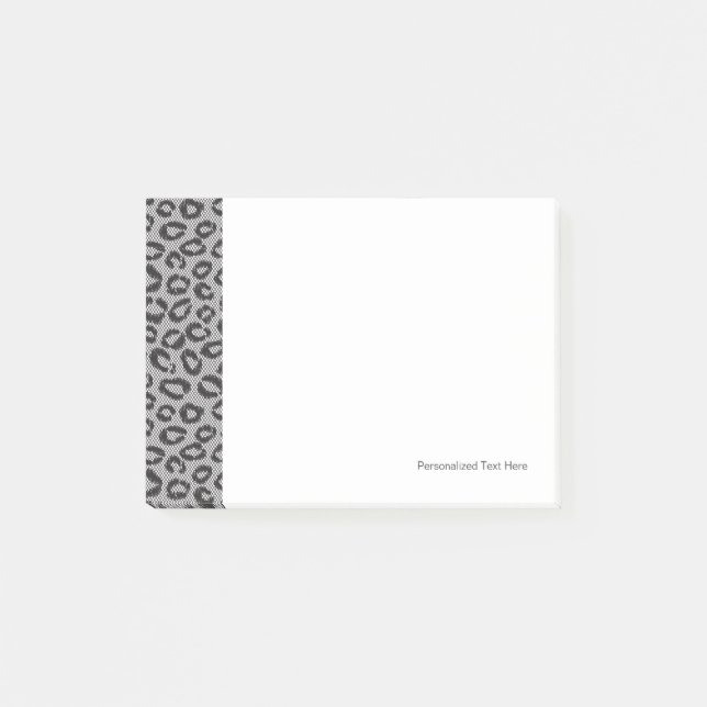 Black net lace with leopard pattern on white post-it notes (Front)