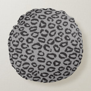 Black net lace with leopard pattern on white round cushion