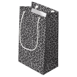 Black net lace with leopard pattern on white small gift bag