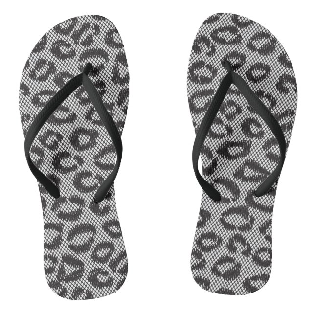 Black net lace with leopard pattern on white thongs (Footbed)