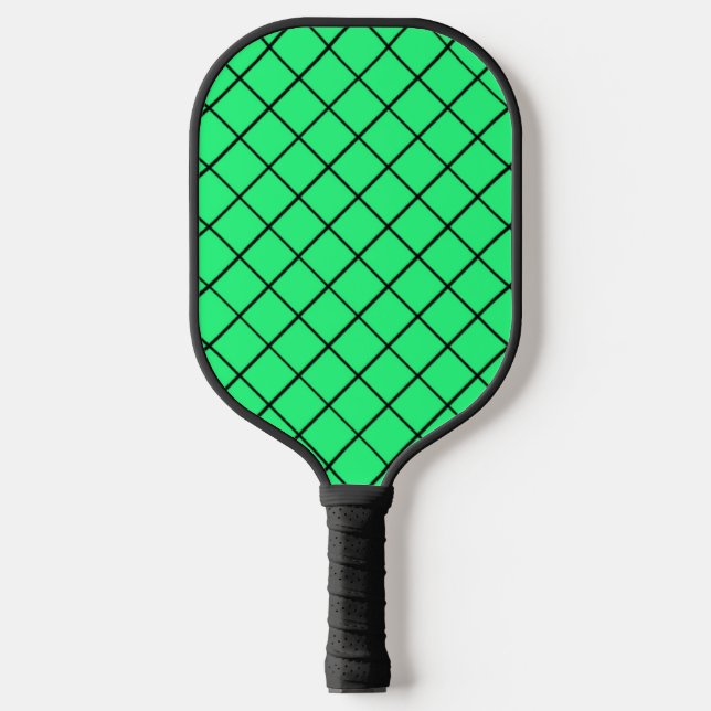 Black net mesh on green pickleball paddle (Front)