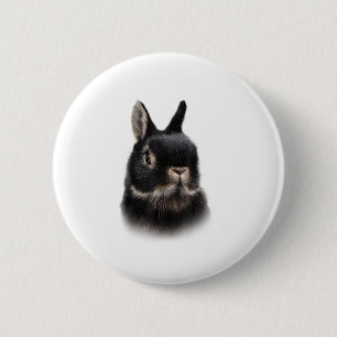 Black Netherland Dwarf Rabbit Bust Women's Unisex 6 Cm Round Badge