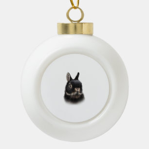 Black Netherland Dwarf Rabbit Bust Women's Unisex  Ceramic Ball Christmas Ornament