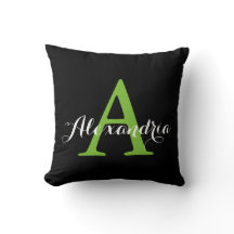 Black Neutral Solid Colour Bright Green Monogram