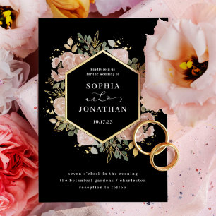Black Neutral Watercolor Floral Wedding Gold