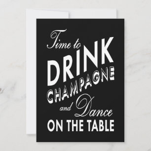 Black New Year's Time to Drink Champagne Invite
