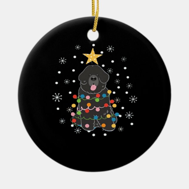 Black Newfie Newfoundland Dog Christmas Tree Class Ceramic Ornament (Front)