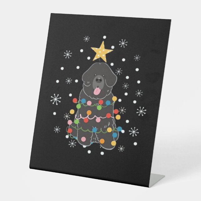 Black Newfie Newfoundland Dog Christmas Tree Class Pedestal Sign (Front)