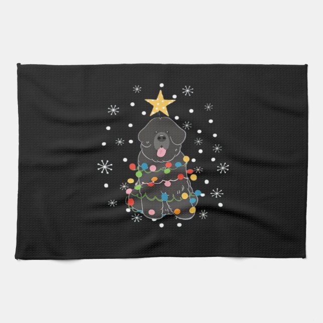 Black Newfie Newfoundland Dog Christmas Tree Class Tea Towel (Horizontal)