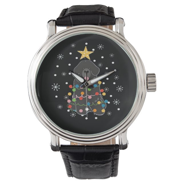 Black Newfie Newfoundland Dog Christmas Tree Class Watch (Front)