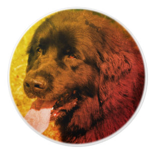 Black Newfoundland Dog Abstract Grunge Ceramic Knob