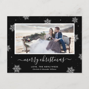 Black Newlywed Snowflake Photo Merry Christmas Holiday Postcard