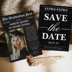 Black Newspaper Photo Graduation  Invitation