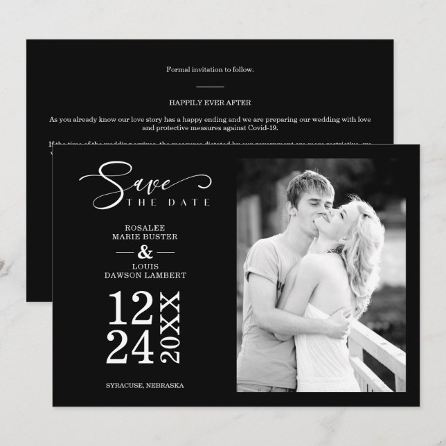 Black Nice Modern Romantic Wedding Photo (Front/Back)