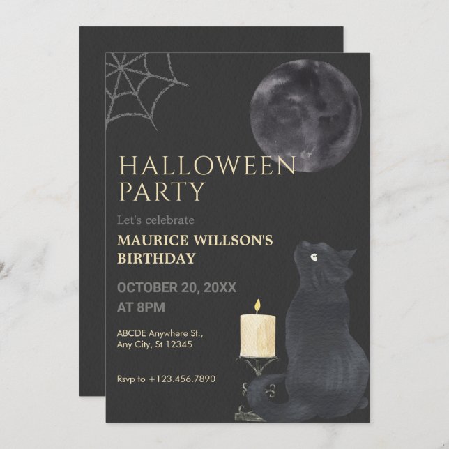 Black night Mystical moon cat  Invitation (Front/Back)