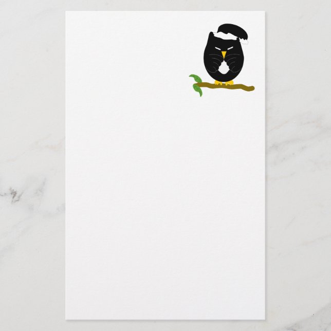 Black Night Owl Design Stationery (Front)