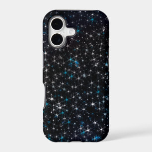 Black Night Sky Silver & Blue Sparkly Stars