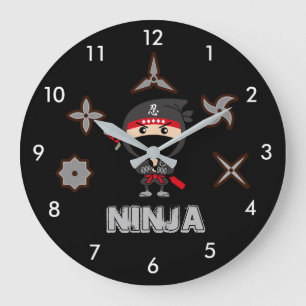 Black Ninja Boy Large Clock