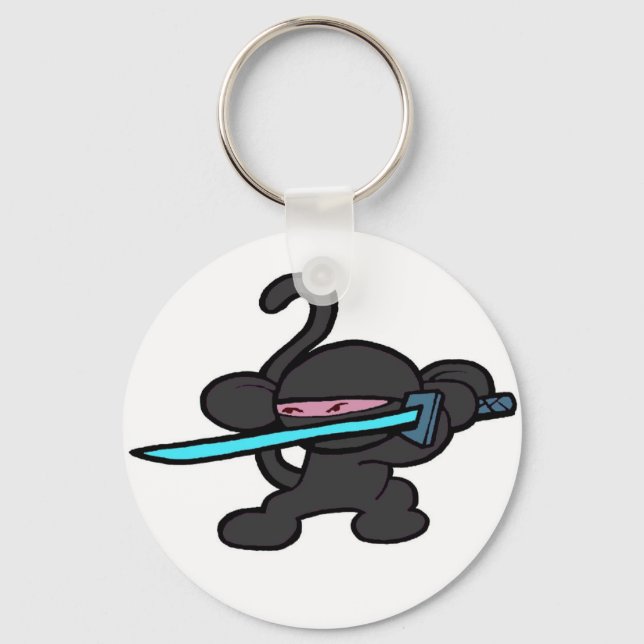 Black Ninja on Guard-No Words Key Ring (Front)