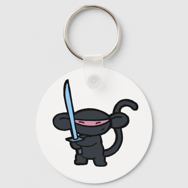 Black Ninja with Sword- No Words Key Ring (Front)