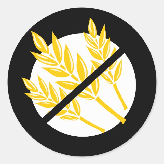 Black No Gluten Symbol No Wheat Classic Round Sticker (Front)