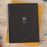Black Noir Classic Monogram Personal Weekly Planner<br><div class="desc">Simple personal stationery annual planner featuring a classic monogram in a square border. Annual planner (12 months) with open monthly overviews and weekly planning sheets. Contact for assistance in personalising.</div>