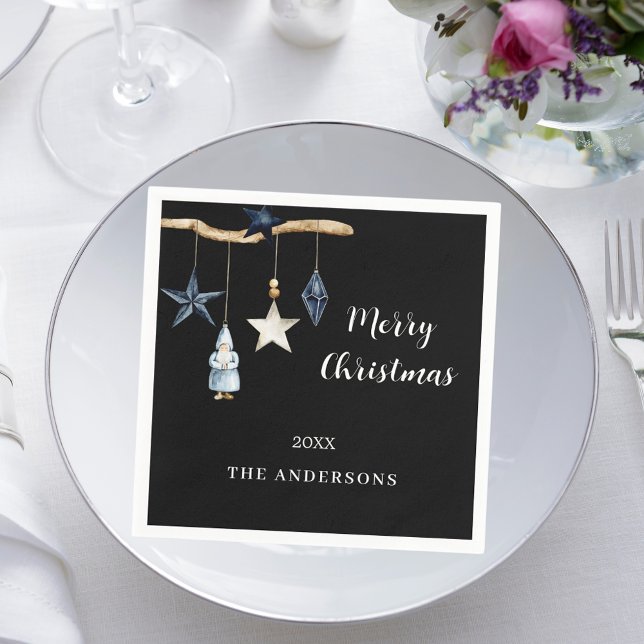 Black nordic gnome stars Christmas Party Napkin (Creator Uploaded)