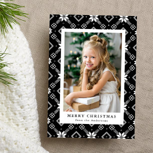 Black Nordic Snowflake Pattern Photo Holiday Card