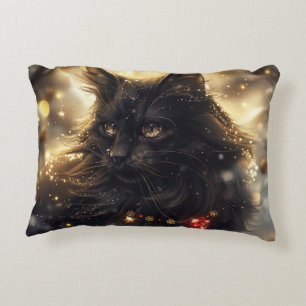 Black Norwegian Forest Cat Digital Art Decorative Cushion