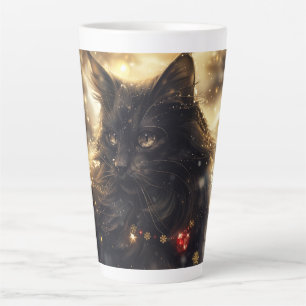 Black Norwegian Forest Cat Digital Art Latte Mug