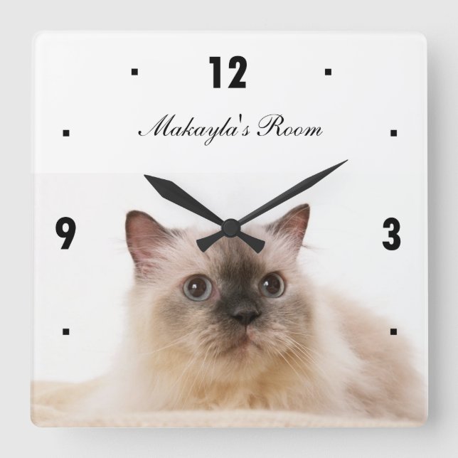 Black nose Cat Square Wall Clock (Front)