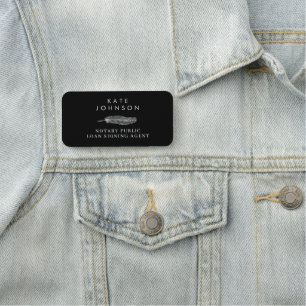 Black Notary Signing Agent Feather Quill Logo Name Tag