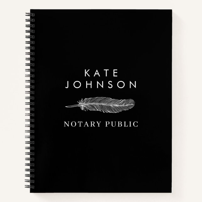 Black Notary Signing Agent Feather Quill Logo Notebook (Front)