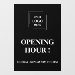 Black Now Open Business Hours Window Cling